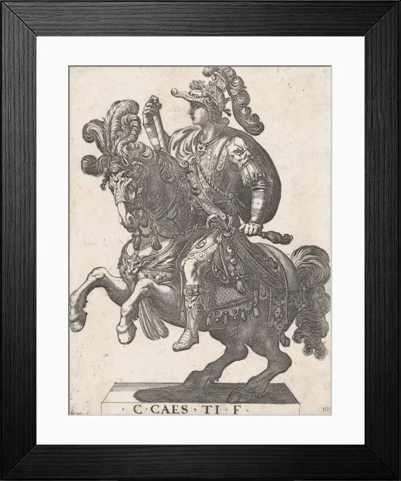 Framed Print : Plate 4: Emperor Gaius on Horseback, from The First Twelve Roman Caesars, 1596 Framed Print : Plate 4: Emperor Gaius on Horseback, from The First Twelve Roman Caesars, 1596