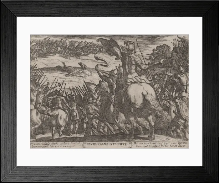 Framed Print : Plate 16: David Killing Goliath, from The Battles of the Old Testament, ca... ca