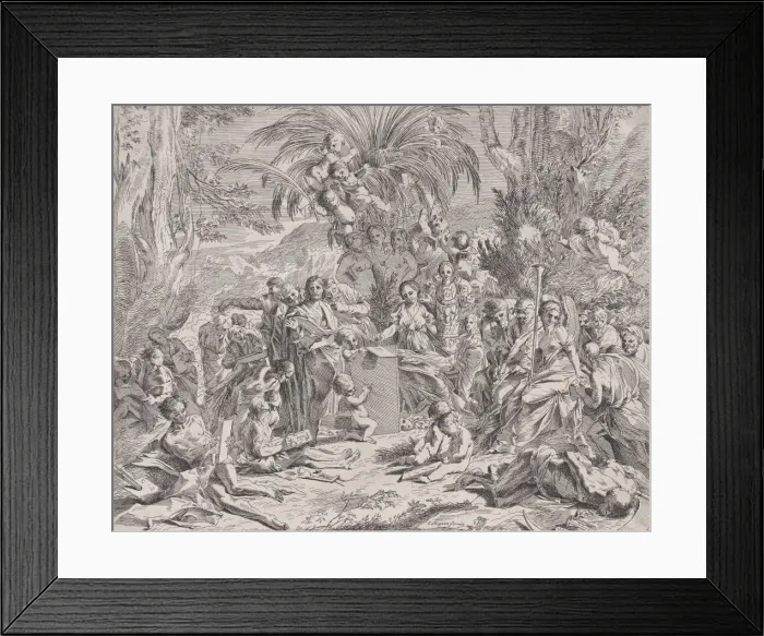 Framed Print : An allegory of painting, who as a child in the centre left draws on a tablet, surrou Framed Print : An allegory of painting, who as a child in the centre left draws on a tablet, surrou
