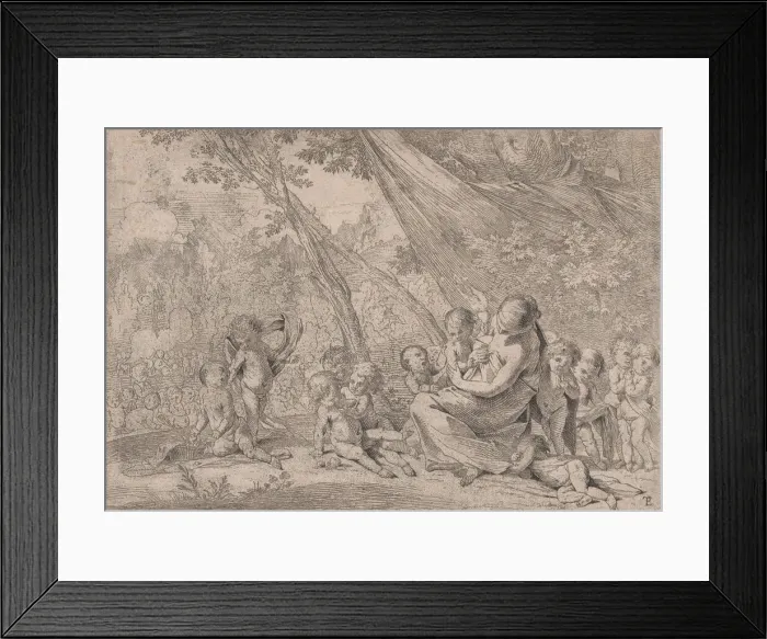 Framed Print : The garden of charity, woman representing Charity at right surrounded by children Framed Print : The garden of charity, woman representing Charity at right surrounded by children