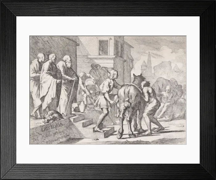 Framed Print : The departure of the prodigal son, shown about to mount a horse, from a series of four Framed Print : The departure of the prodigal son, shown about to mount a horse, from a series of four