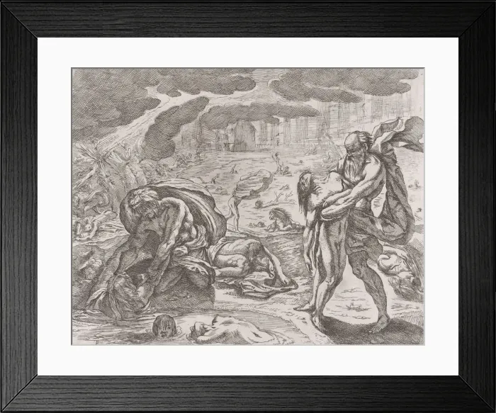 Framed Print : The deluge, figures being pulled from the water, ca. 1640-42. Creator: Pietro Testa