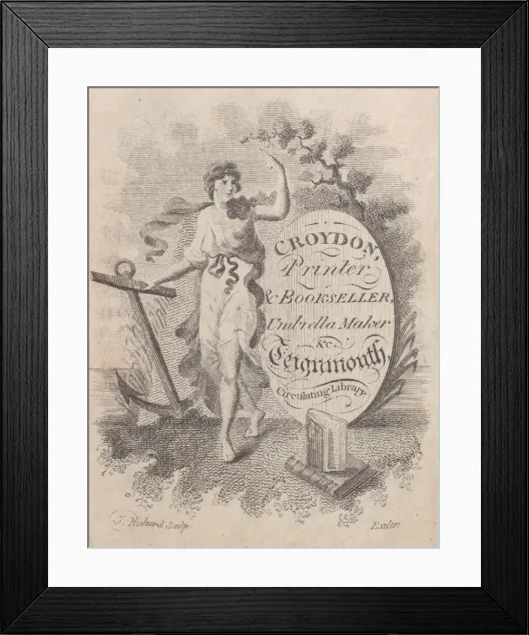 Framed Print : Trade Card for Croydon, Printer, Bookseller, and Umbrella Maker, 19th century Framed Print : Trade Card for Croydon, Printer, Bookseller, and Umbrella Maker, 19th century