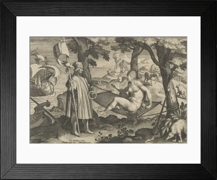 Framed Print : New Inventions of Modern Times [Nova Reperta], The Discovery of America, plate 1, ca