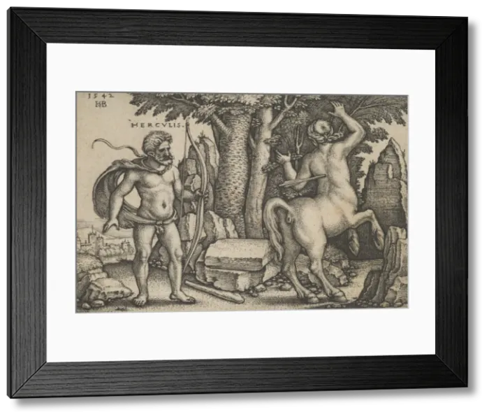 Framed Print : Hercules Killing Nessus, from The Labors of Hercules, 1542. Creator: Sebald Beham Framed Print : Hercules Killing Nessus, from The Labors of Hercules, 1542. Creator: Sebald Beham