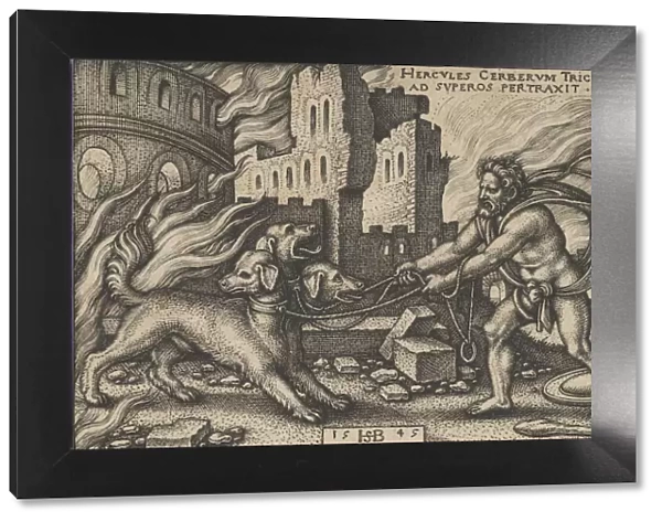 Hercules Capturing Cerberus, from The Labors of Hercules, 1545. Creator: Sebald Beham