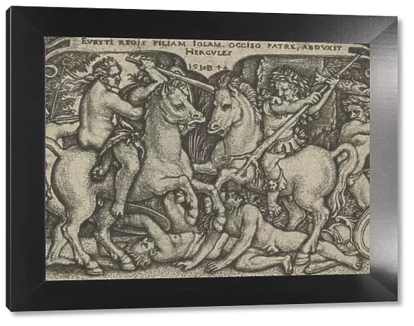 Hercules abducting Iole, from The Labors of Hercules, 1544. Creator: Sebald Beham