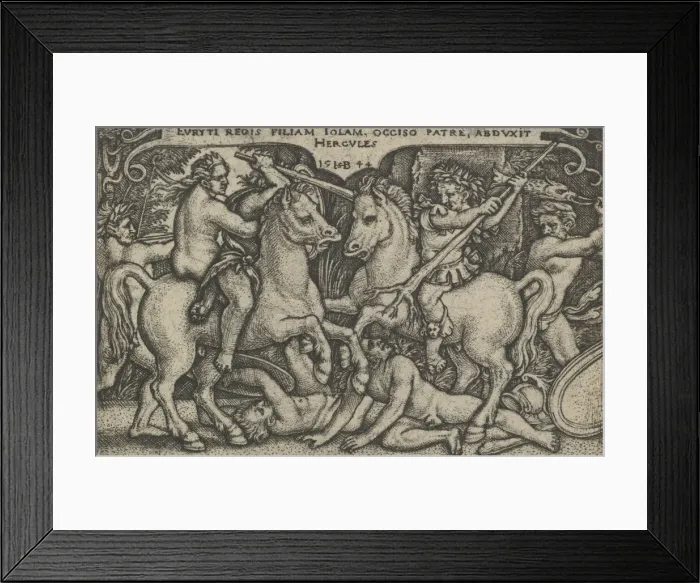 Framed Print : Hercules abducting Iole, from The Labors of Hercules, 1544. Creator: Sebald Beham Framed Print : Hercules abducting Iole, from The Labors of Hercules, 1544. Creator: Sebald Beham
