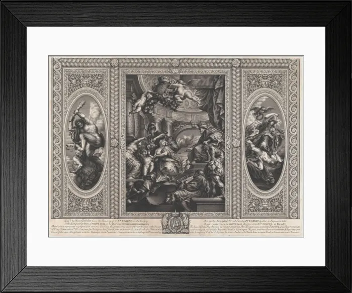 Framed Print : An allegorical scene showing the benefits of James reign at center Framed Print : An allegorical scene showing the benefits of James reign at center