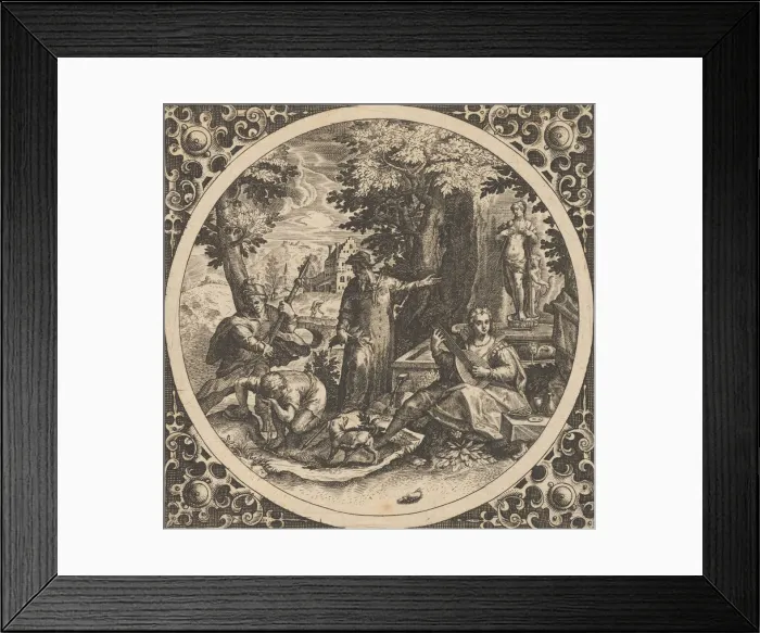 Framed Print : Scene with a Warning Against Venereal Disease in a Circle at Center, 1580-1600 Framed Print : Scene with a Warning Against Venereal Disease in a Circle at Center, 1580-1600