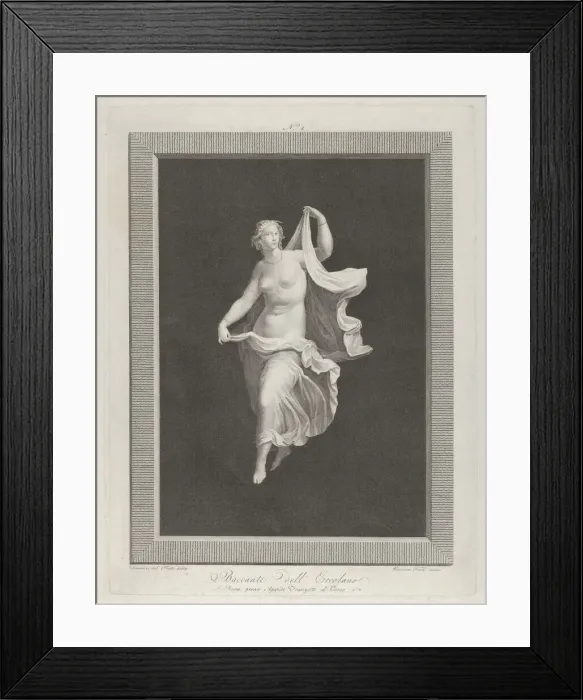 Framed Print : A partly nude bacchante stepping forward and holding ends of her drapery in each... ca Framed Print : A partly nude bacchante stepping forward and holding ends of her drapery in each... ca