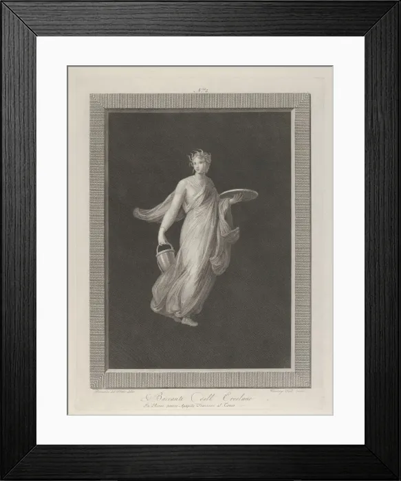 Framed Print : A partly naked bacchante holding a disk in her raised left hand and a bucket in h... ca Framed Print : A partly naked bacchante holding a disk in her raised left hand and a bucket in h... ca