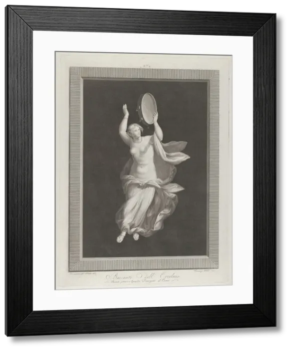Framed Print : A partly naked bacchante playing a tambourine, ca. 1795-1820