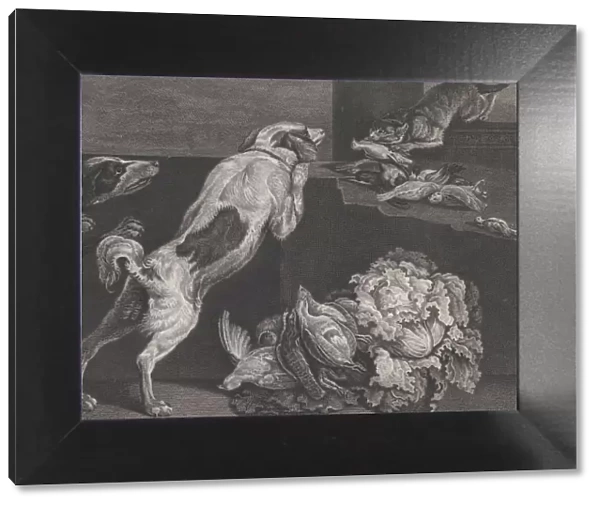 Dogs and Still Life, 1778. Creators: Pierre-Charles Canot, Joseph Farington
