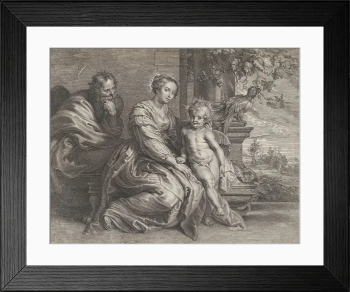 Framed Print : The Holy Family with a parrot, ca. 1625-59. Creator: Boetius Adams Bolswert Framed Print : The Holy Family with a parrot, ca. 1625-59. Creator: Boetius Adams Bolswert