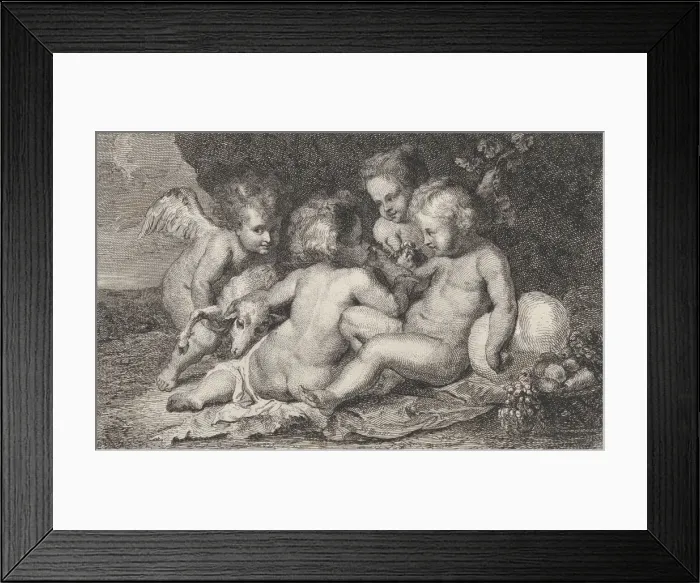 Framed Print : A group of three children and a putto with fruit and a lamb, ca. 1760-1801 Framed Print : A group of three children and a putto with fruit and a lamb, ca. 1760-1801