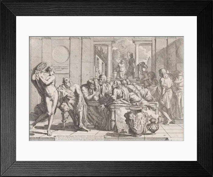 Framed Print : Platos symposium: Socrates and his companions seated around a table discussing ideal Framed Print : Platos symposium: Socrates and his companions seated around a table discussing ideal