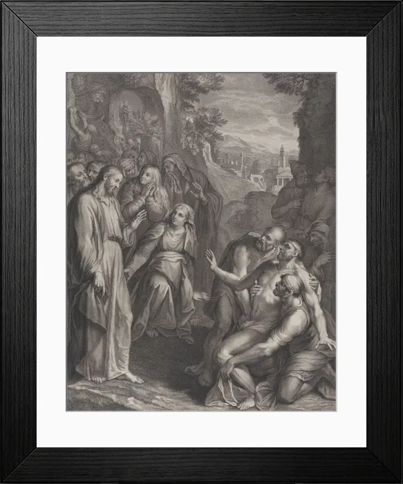 Framed Print : The Raising of Lazarus, with Christ standing at left, ca. 1729. Creator: Simon Vallee Framed Print : The Raising of Lazarus, with Christ standing at left, ca. 1729. Creator: Simon Vallee