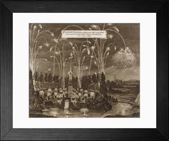 Framed Print : Celebration for the Elector Johann Georg II, Leipzig, July 8, 1667: Fireworks Display Framed Print : Celebration for the Elector Johann Georg II, Leipzig, July 8, 1667: Fireworks Display