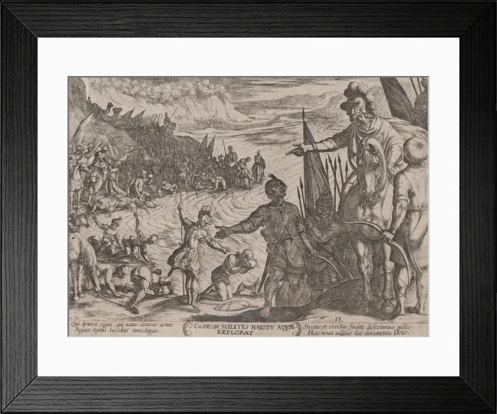 Framed Print : Plate 13: Gideon Choosing his Soldiers, from The Battles of the Old Testamen... ca Framed Print : Plate 13: Gideon Choosing his Soldiers, from The Battles of the Old Testamen... ca