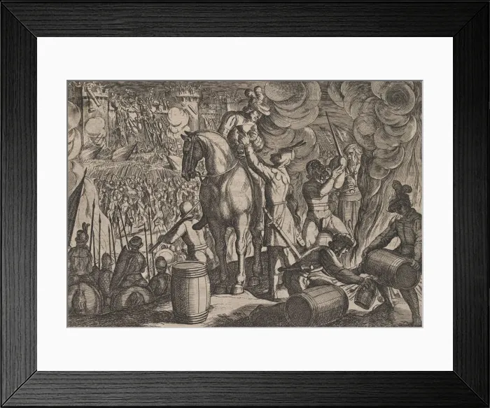 Framed Print : Plate 13: Attack on the Roman Fortress at Night, from The War of the Romans Against Framed Print : Plate 13: Attack on the Roman Fortress at Night, from The War of the Romans Against