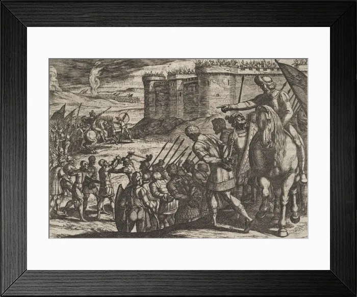 Framed Print : Plate 16: Roman Captives Before the Old Fortress, from The War of the Romans Against Framed Print : Plate 16: Roman Captives Before the Old Fortress, from The War of the Romans Against