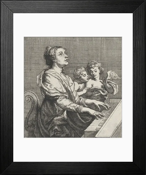 Framed Print : Saint Cecilia playing the organ with two putti at right, ca. 1631 Framed Print : Saint Cecilia playing the organ with two putti at right, ca. 1631