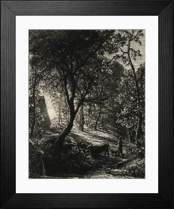 Framed Print : The Herdsmans Cottage, or Sunset, 1850. Creator: Samuel Palmer Framed Print : The Herdsmans Cottage, or Sunset, 1850. Creator: Samuel Palmer