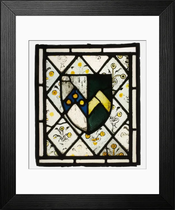 Framed Print : Stained Glass Panel with Heraldic Shield of Johnson, British, ca. 1500. Creator: Unknown Framed Print : Stained Glass Panel with Heraldic Shield of Johnson, British, ca. 1500. Creator: Unknown