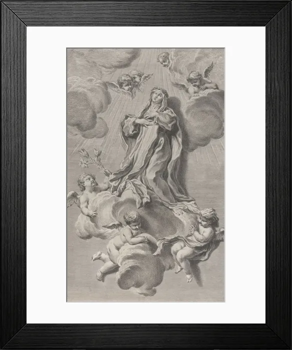 Framed Print : The Ecstasy of Saint Catherine of Siena, kneeling on a cloud carried by angels, one of