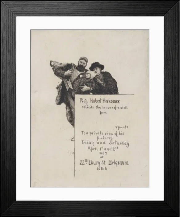 Framed Print : Invitation with vignette from The First Born'(with text), 1887. 1887 Framed Print : Invitation with vignette from The First Born'(with text), 1887. 1887