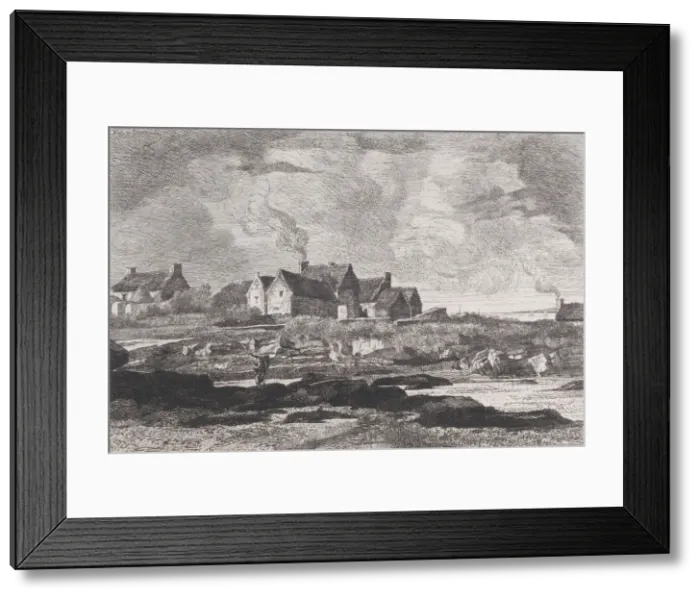 Framed Print : Country landscape with a river running at right and houses in the background, 1845-75 Framed Print : Country landscape with a river running at right and houses in the background, 1845-75