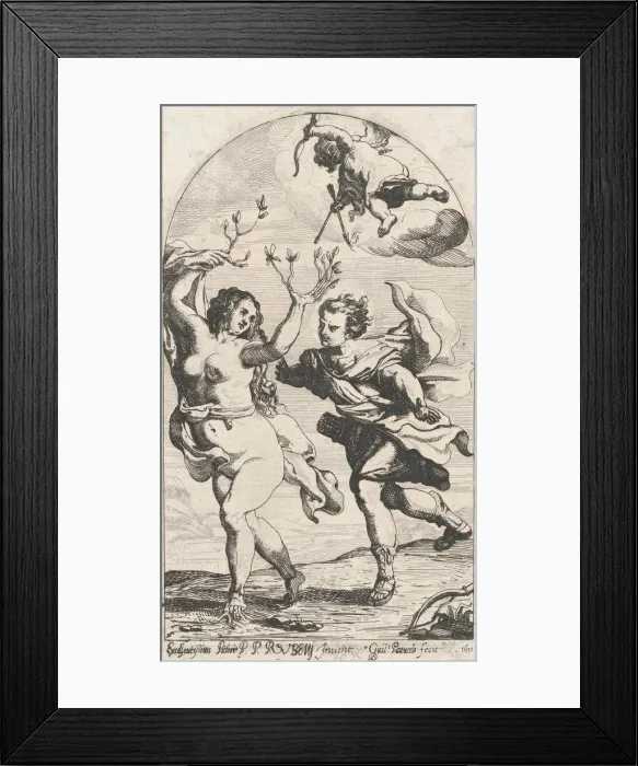 Framed Print : Daphne fleeing from Apollo, with Cupid overhead, 1631. Creator: Willem Panneels Framed Print : Daphne fleeing from Apollo, with Cupid overhead, 1631. Creator: Willem Panneels