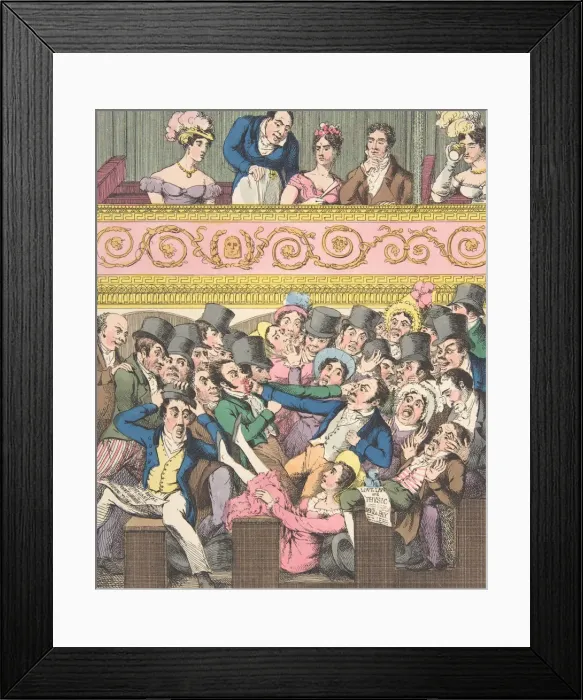 Framed Print : Theatrical Pleasures, Plate 2: Contending for a Seat, ca. 1835. Creator: Theodore Lane Framed Print : Theatrical Pleasures, Plate 2: Contending for a Seat, ca. 1835. Creator: Theodore Lane