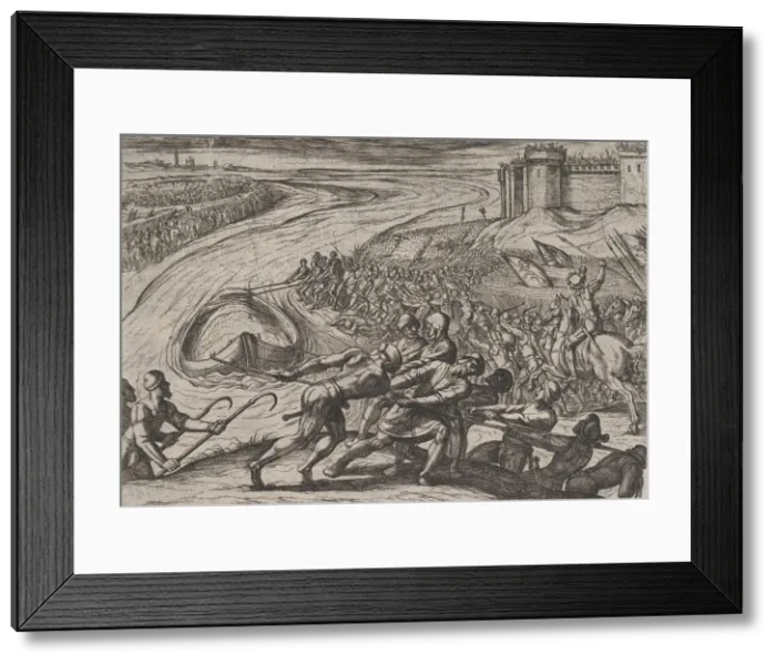 Framed Print : Plate 12: Pulling a Vessel Loaded with Grain to Shore, from The War of the Romans Against Framed Print : Plate 12: Pulling a Vessel Loaded with Grain to Shore, from The War of the Romans Against