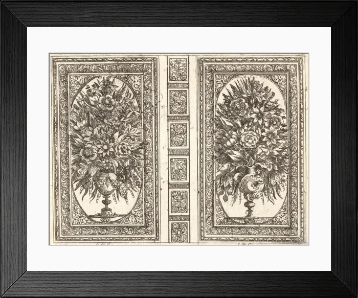 Framed Print : Book Cover (Two Flower Vases), 1656. Creator: Sebastien Le Clerc the Younger