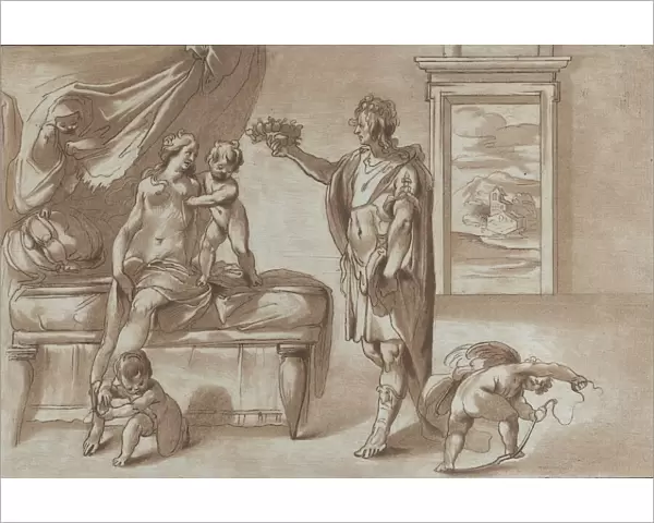 Mars offering a floral wreath to Venus, 1760-90. Creator: Stefano Mulinari