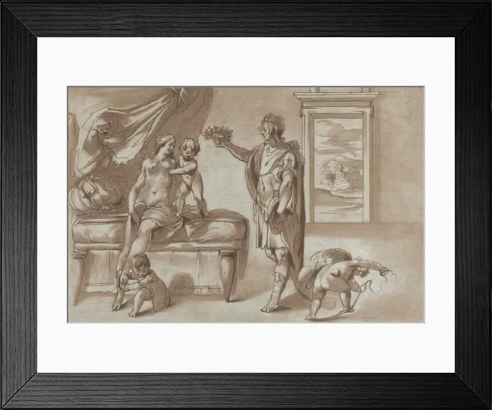 Framed Print : Mars offering a floral wreath to Venus, 1760-90. Creator: Stefano Mulinari Framed Print : Mars offering a floral wreath to Venus, 1760-90. Creator: Stefano Mulinari