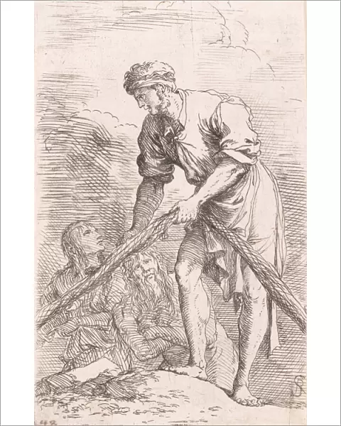 A man pulling a net with two figures behind him, from the series Figurine, ca... ca
