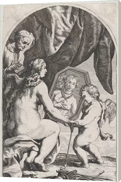 Venus before a mirror held by Cupid while her hair is combed by an old woman, 1631