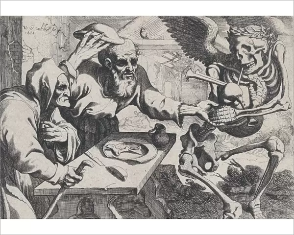 Old Couple and Death with Bagpipes, 1612. Creator: Werner Jacobsz. van den Valckert