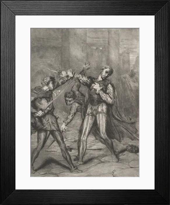 Framed Print : Villain, thou diest: plate 10 from Othello (Act 5, Scene 1), etched 1844, reprinted 1900 Framed Print : Villain, thou diest: plate 10 from Othello (Act 5, Scene 1), etched 1844, reprinted 1900