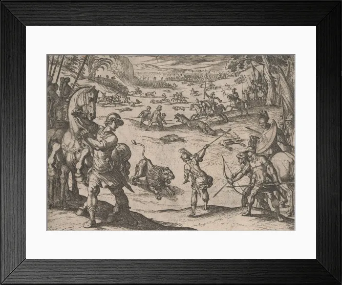 Framed Print : Plate 11: Alexanders Lion Hunt, from The Deeds of Alexander the Great, 1608 Framed Print : Plate 11: Alexanders Lion Hunt, from The Deeds of Alexander the Great, 1608