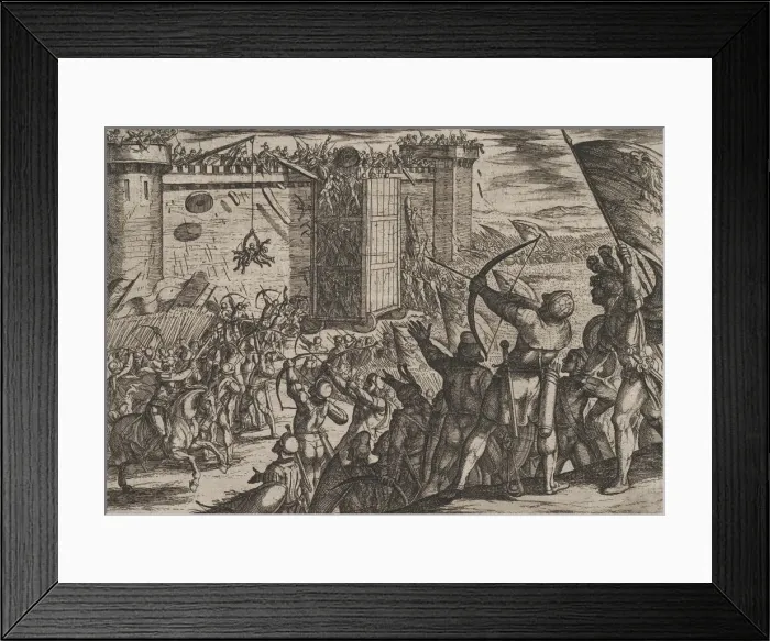Framed Print : Plate 14: New Attack on the Old Fortress, from The War of the Romans Against Framed Print : Plate 14: New Attack on the Old Fortress, from The War of the Romans Against