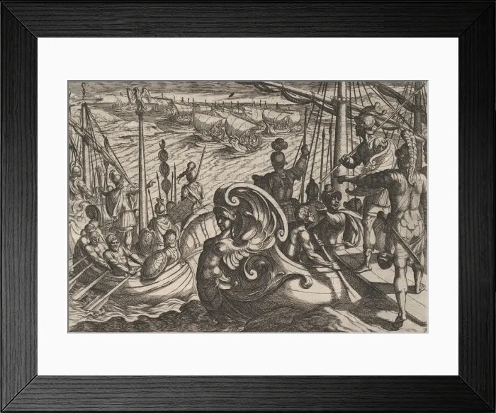 Framed Print : Plate 33: Dutch and Roman Flotillas on the Rhine, from The War of the Romans Against Framed Print : Plate 33: Dutch and Roman Flotillas on the Rhine, from The War of the Romans Against