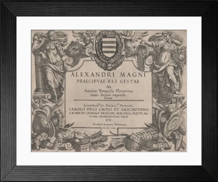 Framed Print : Frontispiece to the life of Alexander the Great, at left is Bellona Framed Print : Frontispiece to the life of Alexander the Great, at left is Bellona