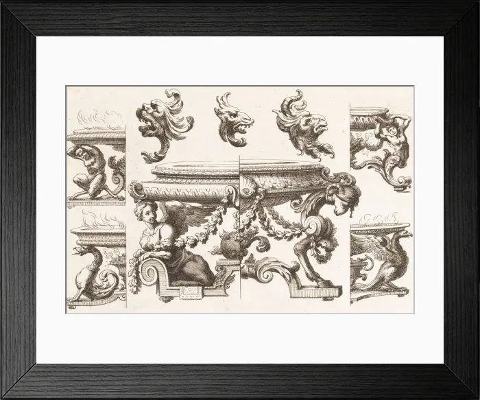 Framed Print : Desseins de Brasiers dont les Ornements peuuent Seruir aux Cuuettes, Tables, et autre