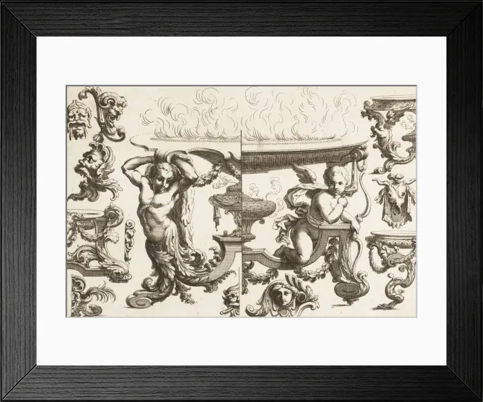 Framed Print : Desseins de Brasiers dont les Ornements peuuent Seruir aux Cuuettes, Tables, et autre Framed Print : Desseins de Brasiers dont les Ornements peuuent Seruir aux Cuuettes, Tables, et autre