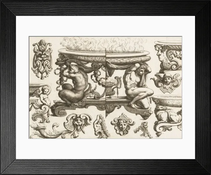 Framed Print : Desseins de Brasiers dont les Ornements peuuent Seruir aux Cuuettes, Tables, et autre Framed Print : Desseins de Brasiers dont les Ornements peuuent Seruir aux Cuuettes, Tables, et autre