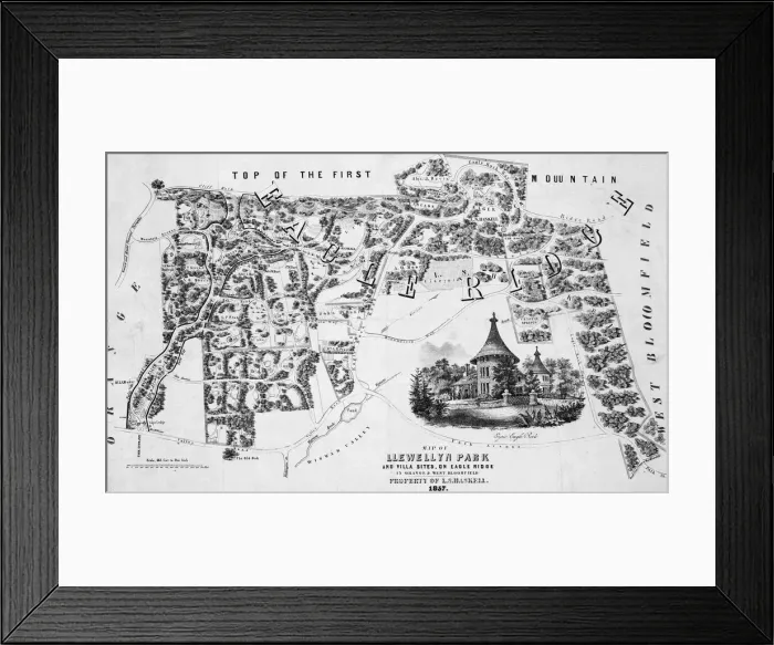 Framed Print : Map of Llewellyn Park and Villa Sites, on Eagle Ridge in Orange & West Bloomfield Framed Print : Map of Llewellyn Park and Villa Sites, on Eagle Ridge in Orange & West Bloomfield